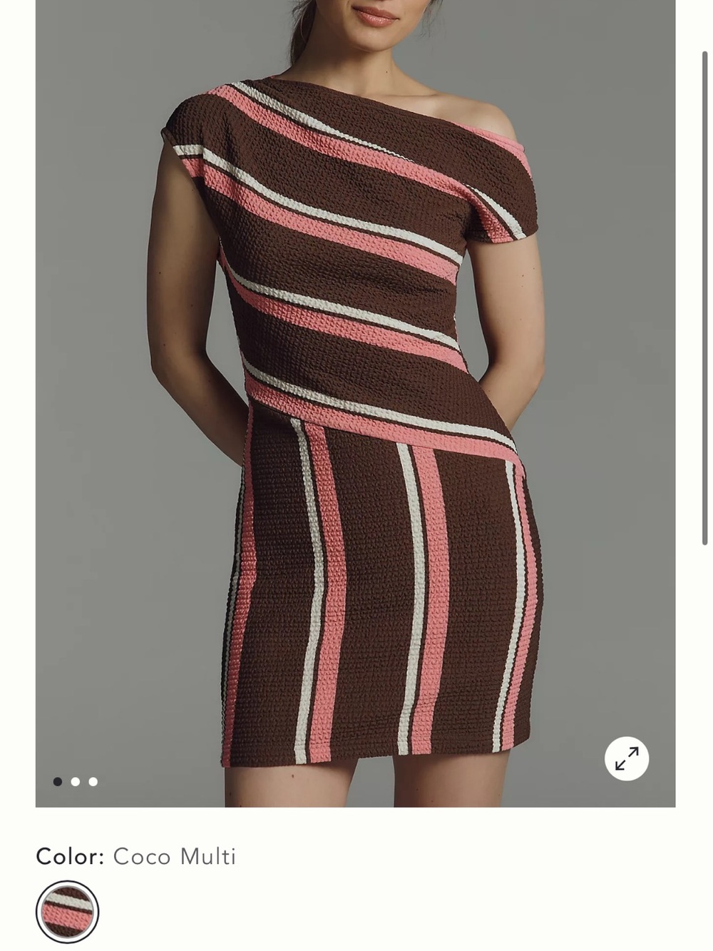 Anthropologie Elliatt Striped Pink and Brown one shoulder / off shoulder Dress